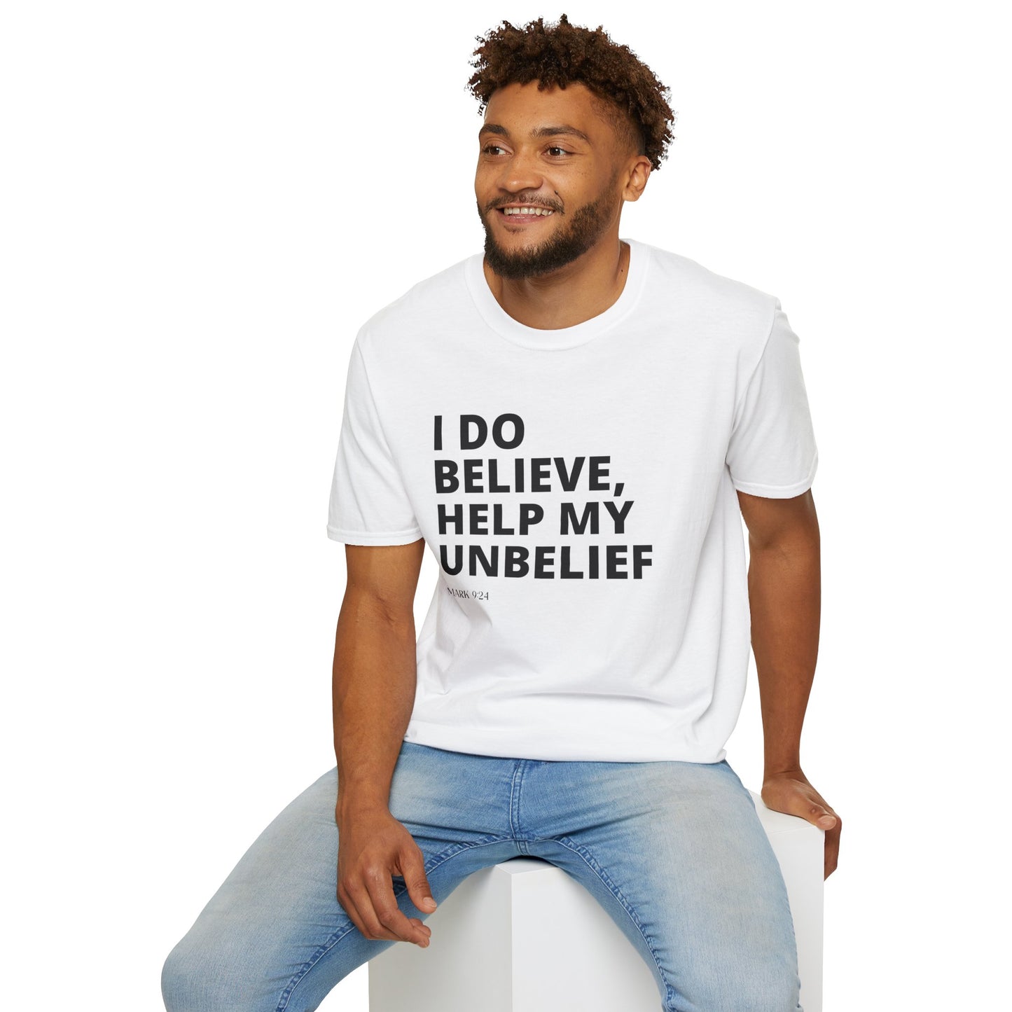 Belief Unisex T-Shirt - Mark 9:24 Bible Verse Design-Black Design